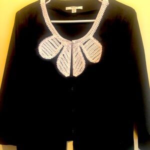 Black Jacket with White Crochet Detail